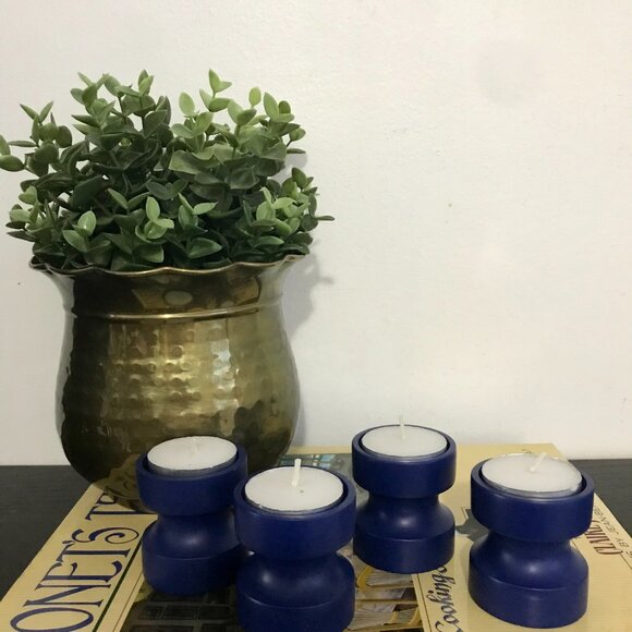 MCM MURMANN Made in Denmark Vintage Blue Wooden Tealight Candleholders - Picture 2 of 10